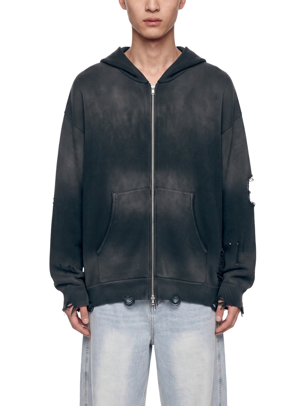 Unisex Distressed Full Zip Sweater