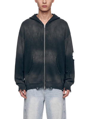 Unisex Distressed Full Zip Sweater