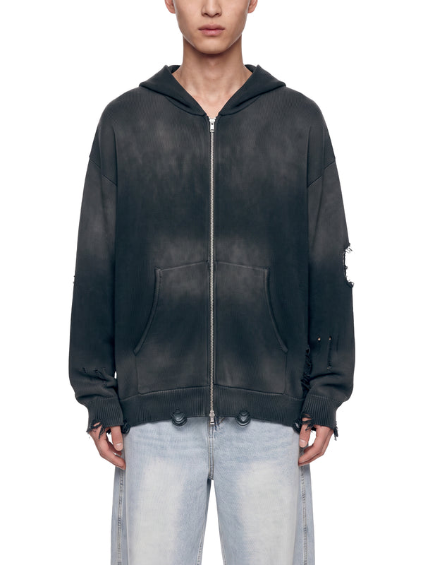 Unisex Distressed Full Zip Sweater