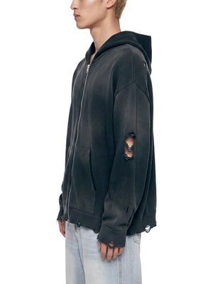 Unisex Distressed Full Zip Sweater