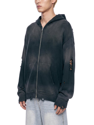 Unisex Distressed Full Zip Sweater