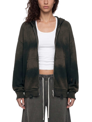 Unisex Distressed Full Zip Sweater