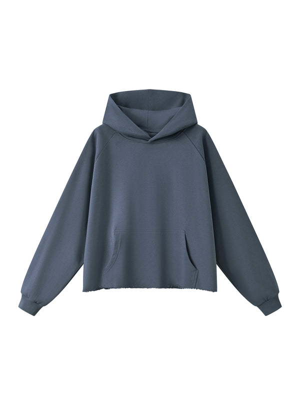 Unisex Vintage Wash Raw Edge Boxy Hoodie