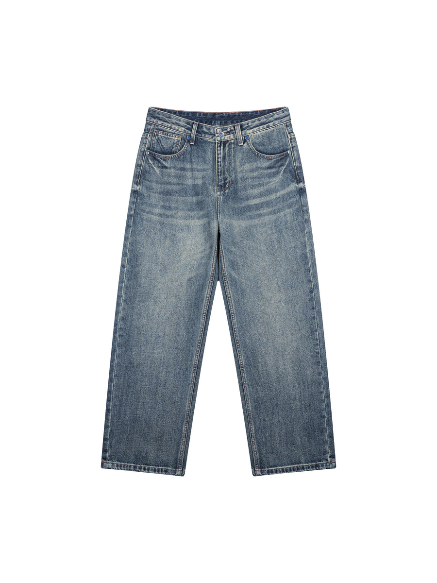 Men's Vintage Wash Straight Leg Denim Jeans