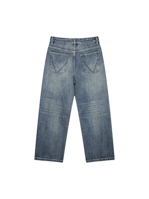 Men's Vintage Wash Straight Leg Denim Jeans