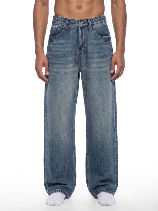Men's Vintage Wash Straight Leg Denim Jeans